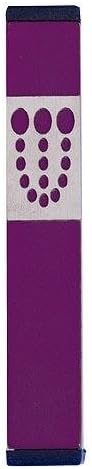 Agayof Small Mezuzah with Dots Shin Cut-Out Design 0.6" x 4" - Purple