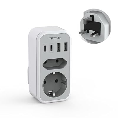 TESSAN Adaptador Enchufe UK, 6 en 1 Adaptador Enchufe Irlanda con 2 USB C y 2 USB A, Adapter Ingles a Español, Reino Unido, Adapter Tipo G para Londres Inglaterra Escocia