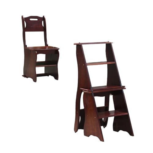 4 Steps Solid Wood Folding Ladder Stool Environmental Protection Water Paint Reinforced Buckle Step Stool Mortise and Tenon Structure Tread not Shaking Smooth Ladder Body (Color : Black Walnut)