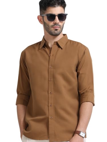 Image of Men's Solid Casual Shirt, Cotton Blend, Regular Fit, Spread Collar, Full Sleeve, Button Closure Perfect for Casual & Office Wear