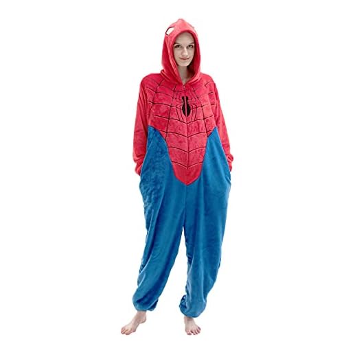 COSUSKET Snug Fit Adult Onesie Pajamas, Halloween Flannel Mens Cosplay Cartoon One Piece Costume Blue/Red