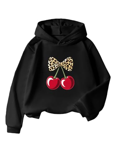 Floerns Girl's Y2k Cheetah Print Hoodie Sweatshirt Cherry Long Sleeve Pullover Tops