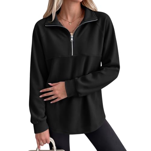 Fleece Pullover Women Cozy Drop Shoulder Mock Neck Quarter Zip Sweatshirt - image 7