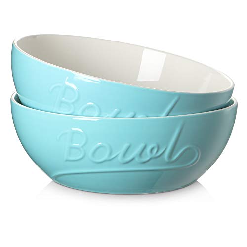 DOWAN 96 Salad Serving Bowl 95 oz Large Serving Bowls Porcelain Fruit Bowl Set of 2 Ceramic Mixing Bowls Microwave Dishwasher Safe Deep Soup Bowl for Kitchen Turquoise