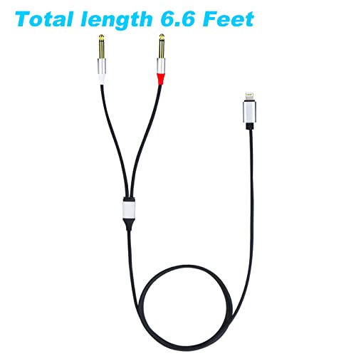 Lightning to Dual 6.35mm Mono Stereo Y-Cable Splitter Lightning to Dual 1/4 inch Audio Cable Compatible for iPhone14/13/12/11/X/XS/XR/8/7/iPad,Amplifier, Speaker, Headphone, Mixing Console