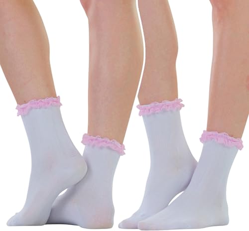 Image of ToBeInStyle Women's Indie Girl Ruffle Trim Heart Net Design Ankle High Fashion Socks
