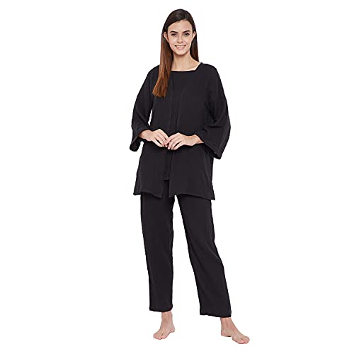 Image of The Kaftan Company Black Organic Cotton 3 Piece Pyjama Set