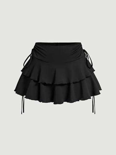 Verdusa Women's Y2k Ruffle Mini Skirt Bow Side Flowy A Line Cute Short Skirts Casual Skorts4