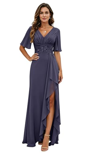 Chiffon Mermaid Mother of the Bride Dress Stormy Blue Lace