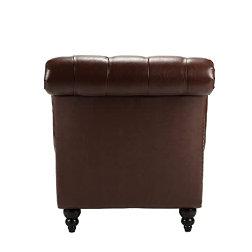 Frithjill Pu Chaise Lounge Chair, Modern Living Room Button Tufted Sofa Bed, Dark Brown #TOP4