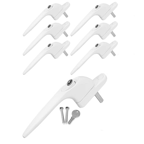 NTEK PVC Window Handles, Lockable Window Handle Inline Locking, Universal Handle UPVC Windows with Key Aluminum, Multi Spindles, for Indoor and Outdoor UPVC Window (6, White)