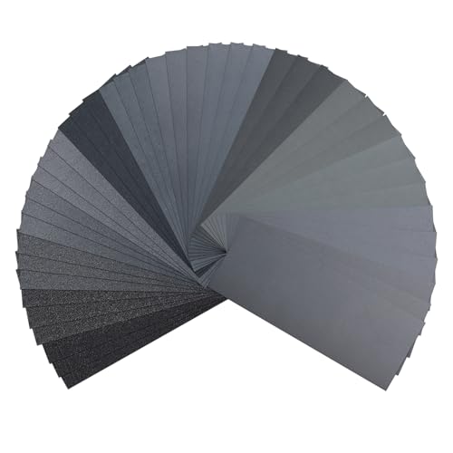 Set di 42 Carte Abrasive con Grana 120-3000 – Carta Vetrata Professionale per Legno, Metallo, Carrozzeria Auto, Levigatura a Umido e a Secco, 23x9 cm, Carburo di Silicio Impermeabile
