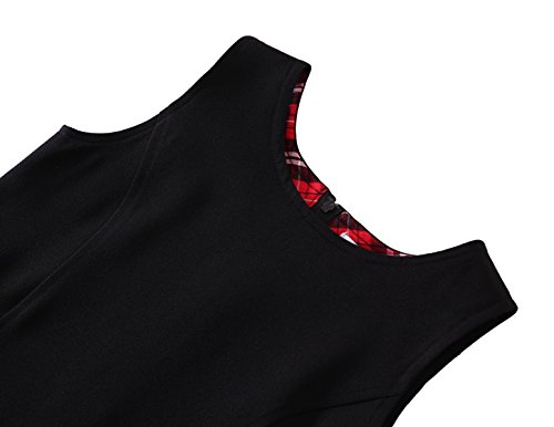 Bienzoe Girls School Uniform Jumper: Stretch Fit Pleated Hem Kids Sleeveless Dress Black 5 - Thumbnail 3