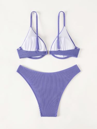 Image of Fanuerg Women Underwire Triangle Bikini Spaghetti Strap Push Up Swimsuit Cheeky Two Piece Bathing Suit