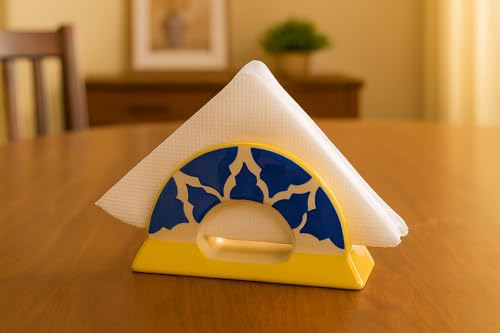 Image of HS HINDUSTANI SAUDAGAR Blue Umrao Ceramic Tissue Paper Holder Handmade Napkin Stand for Kitchen Dining Table Tissue Holders for Hotel Cafe & Restaurant Ideal for Home Office Desk Decor and Gifting.