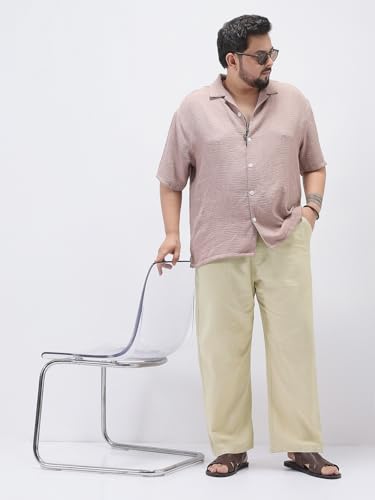 Image of Urbano Plus Men's Loose Fit Solid Linen Blend Trousers Non-Stretchable