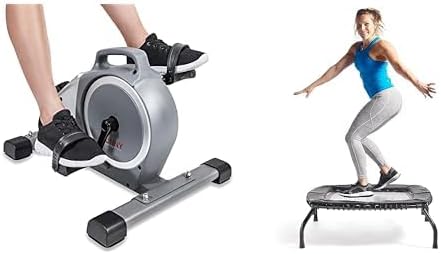 Sunny Health & Fitness Under Desk Mini Exercise Cycle Bike + Sunny Health & Fitness Indoor & Outdoor Exercise Trampoline (40”) - SF-S021048
