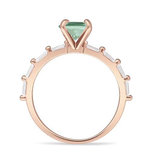 OMRANII Art Deco Emerald Cut Natural Green Amethyst Prasiolite Solitaire Vintage Style Sparkling Baguette Wedding Engagement Ring Solid 925 Sterling Silver3