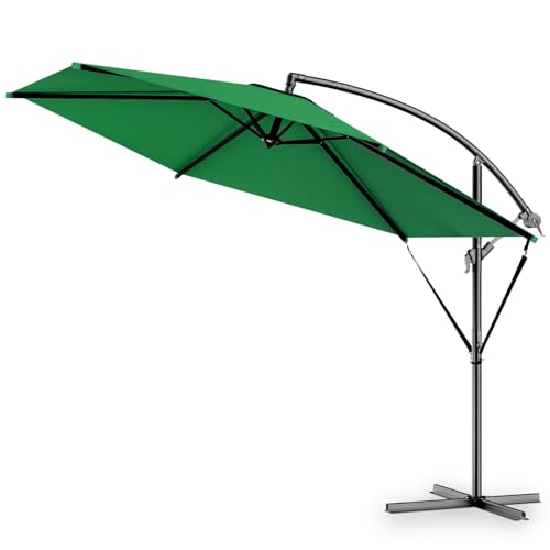 Kingsleeve® Brazil 3m Cantilever Parasol with Stand, Cover and Wind Protection | UV80+ Sun Protection | 300cm Large Tiltable Round Patio Umbrella | Crank Handle Garden Balcony | Green
