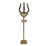 Messing Trishul für Heimattempel und Puja – 24,6 cm handgefertigter hinduistischer religiöser Dreizack des Herrn Shiva, Messing-Trishool mit Ständer für Mandir-Dekoration, Anbetung und spirituelle