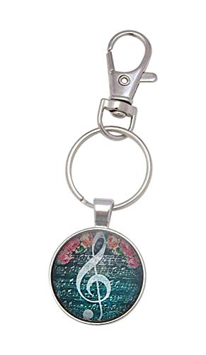Porte-clés, bijou de sac cabochon clé de sol musique avec mousqueton.