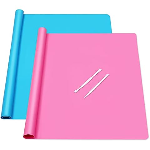 SOSMAR Silicone Mat for Resin Epoxy 50 x 40cm 2 Pack Large Silicone Sheet for Craft Clay Jewellery Multi-Purpose Protective Mat, Blue and Pink Cover