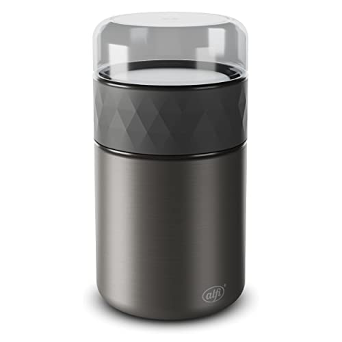 alfi Thermobehälter für Essen Lunchpot Endless, Edelstahl schwarz 350ml + 150ml Snackpot für Toppings, Speisegefäß für Müsli unterwegs, dicht, 5667.233.050, BPA-Frei, 5 Stunden heiß, 10 Stunden kalt