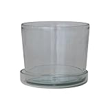 Creative Co-Op Round Hand-Blown Glass Planter with Drainage Hole and Saucer, Clear