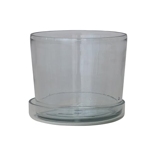Creative Co-Op Round Hand-Blown Glass Planter with Drainage Hole and Saucer, Clear