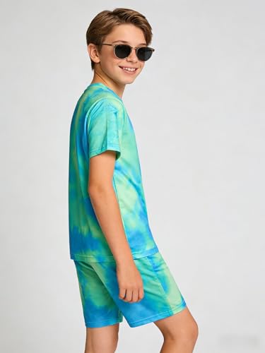 Image of Kid Toddler Baby Boys Clothes Tie-dye Palm Leaf Top 2Pcs Summer Shorts Set