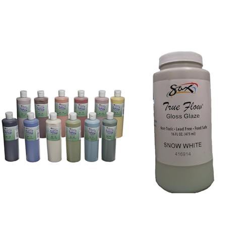 Mayco Stroke & Coat Wonderglaze Glaze Set A 12 Pints with Sax Snow White True Flow Gloss Glaze 1 Pint