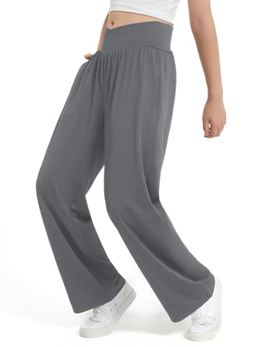 Image of EXARUS 3 Pack Girls Wide Leg Pants Baggy /Tapered Loose Casual Summer | Teen Flowy Tween Beach School Vacation Trousers Youth Junior Preteen Bottoms Lightweight Soft Kids 6-14Y