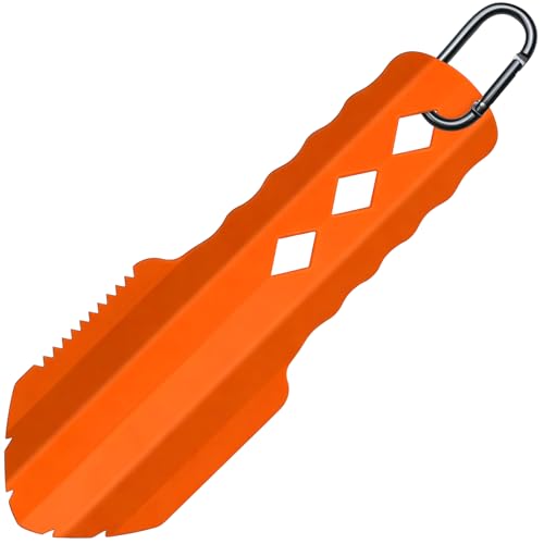 PLACHIDAY 3-in-1 Ultralight Backpacking Trowel, Durable Aluminum Shovel & Potty Tool with Ergonomic Handle for Hiking & Survival(Orange)