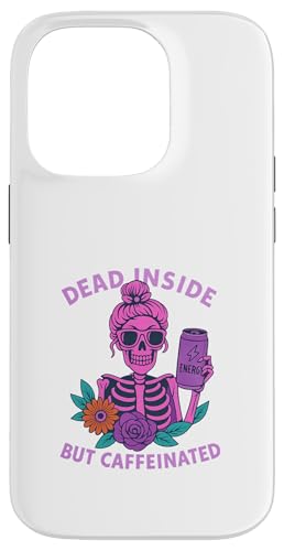 Dead Inside But Caffeinated Skeleton コーヒー エナジードリンク スマホケース iPhone 14 Pro 用