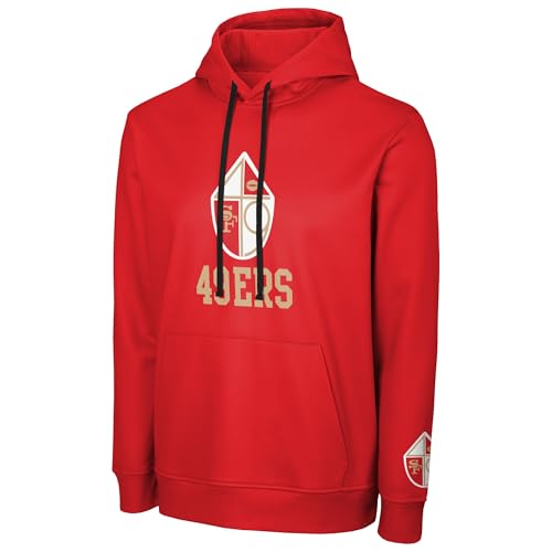 FOCO NFL Mens Official Sideline Throwback Retro Primary Logo Wordmark Performance Pullover Hoodie Sweatshirt (US Alpha Medium Regular Regular San Francisco 49ers - Red)