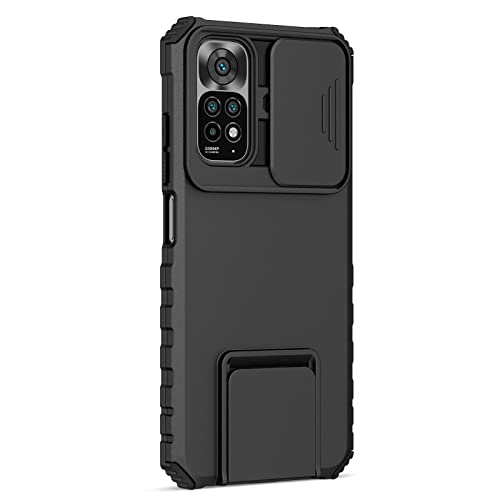 Image of ShieldTech Back Cover Case for Redmi Note 11 4G | Sliding Camera Shield | Stereoscopic Stand | Shockproof 360 Protection | PC + TPU Hybrid Mobile Phone Case for Redmi Note 11 4G | Black