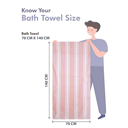 Image of Cortina Stripe Printed Towels for Bath (70 x 140 cm) 380 GSM Microfiber, Ultra Soft, Highly Absorbent & Quick Dry for Gym, Beach & Bathroom Towels for Men, Women & Kids (Pink Big Stripe)