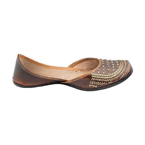 Image of KORAKARI Women's Traditional Ethnic Amber Punjabi Jutti, Leather Flat Comfortable Mojaris for Girls