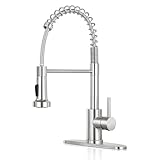 KHQF Kitchen Faucet with Pull Down Sprayer,Commercial Single Handle Stainless Steel Kitchen Faucets with Deck Plate (Brush Nickel)