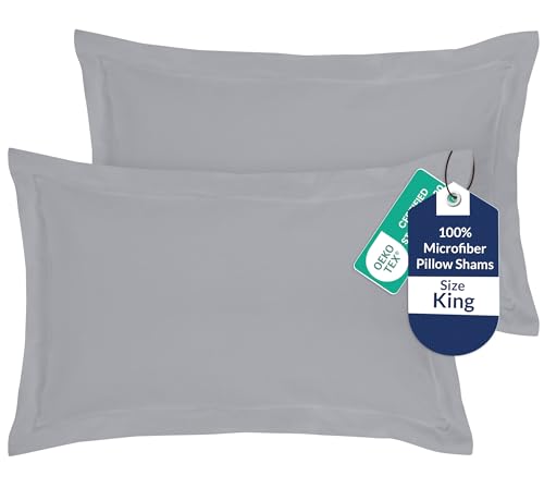 Image of Royale Linens Pillow Shams 2 Pack King Size 20x36 Inch - Brushed 1800 Microfiber - Bed Pillow Shams, Wrinkle Resistant Super Soft and Cozy - Back Overlap Closure - Oxford Pillowcase (King, Silver)