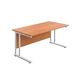 Office Hippo Heavy Duty Rectangular Cantilever Home or Office PC Desk, Table, Integrated Cable Ports, 5 Yr Wty, White Frame/Beech Top, 120cm x 80cm