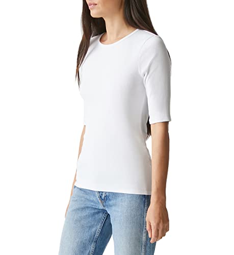 Michael Stars Womens Tara Ribbed Tee Us Medium, White, Elbow Sleeve, Crew Neck #TOP1