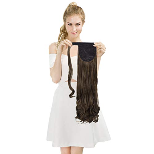 SEIKEA Clip in Ponytail Extension Long Curly Kinky Hair (20"- Medium Ash Brown)