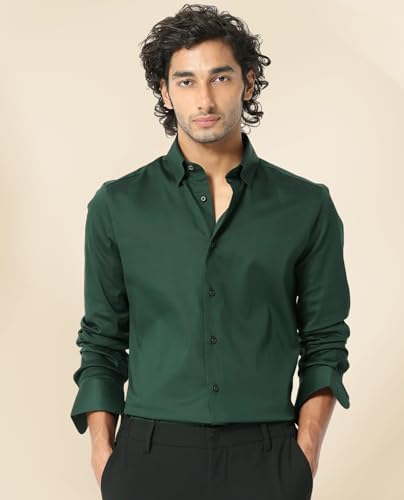 Image of IndoPrimo Men's Satin Shirt with Spread Collar Neck Line Solid Pattern Full Sleeves Regular Fit Western Style and Standard Length