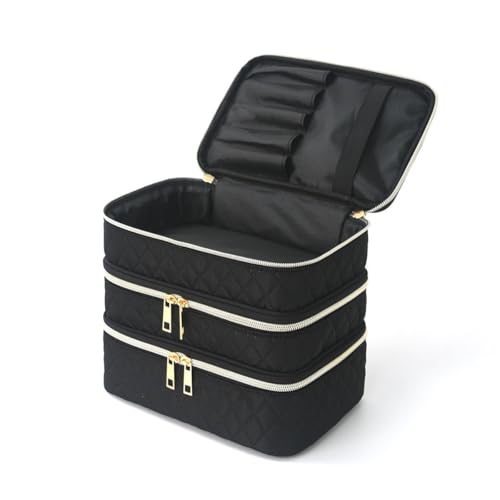 Image of Handcuffs Cosmetic Bag for Women 3-Layer Zipper Makeup Organizer with Carry Handle for Travel & Home | Multipurpose Vanity Box for Toiletries Make Up Accessories Brushes & Cosmetics (Black)