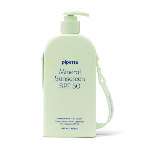 Image of Pipette Baby Mineral Sunscreen Lotion SPF 50, 18 Fl Oz (Pack of 1) | Water-Resistant Up to 80 Minutes, 100% Non-Nano Zinc Oxide, Broad Spectrum Protection for Babies, Kids & Family