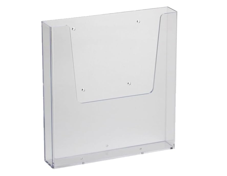 ESTUDIO PLAST Soporte de Pared para Folletos DIN A4 – Portafolletos Acrílico Transparente Vertical con Fijación por Tornillos o Adhesivo y 3 cm de Profundidad