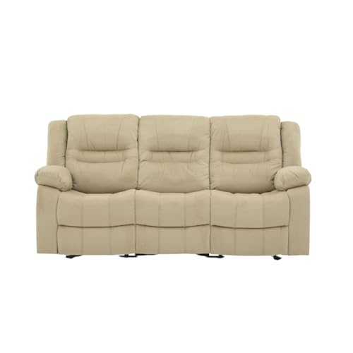 Image of Royaloak Melaka Malaysian Fabric 3 Seater Recliner | Tufted Back with Plush Armrests & High-Density Foam | Manual Reclining Chair with Heavy-Duty Metal Base & Pocket Springs Comfort