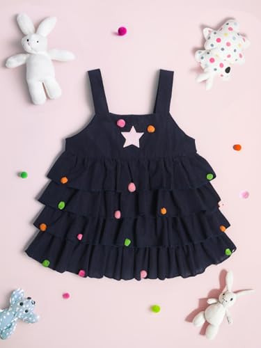 Image of Nautinati Baby Girls Strap Sleeve Fit & Flare Frock | Age 0-3 Years