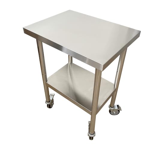 Fierywater Mesas de trabalho comerciais para preparação de 61 x 45 cm com rodas giratórias, mesa com
